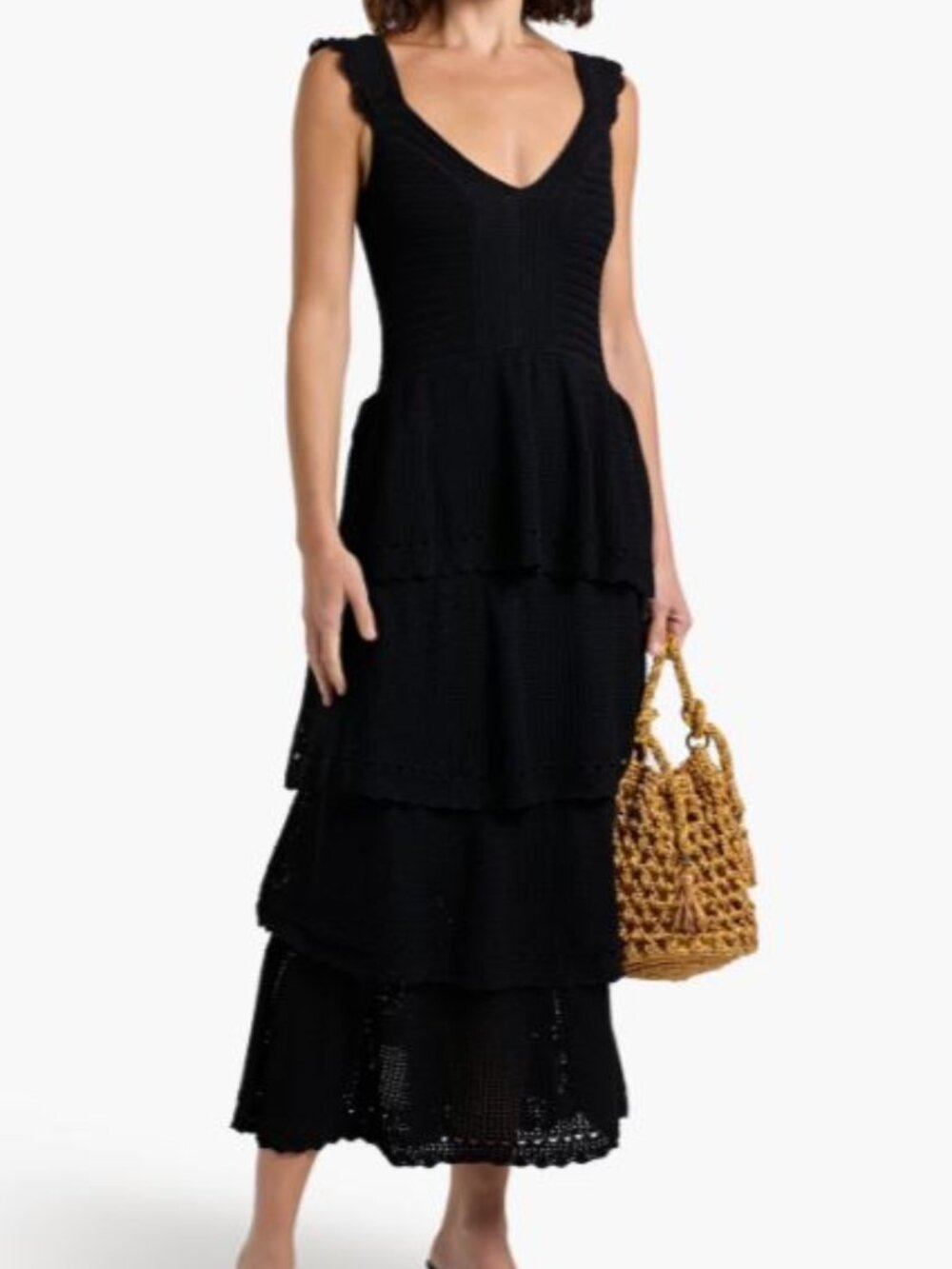 STUNNING!!! Farm Rio Black Crochet Tiered Dress sz L NWOT RARE!!!